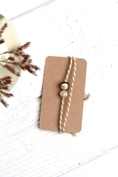 (image pour) Bracelet Cordon Tressé Doré-Blanc